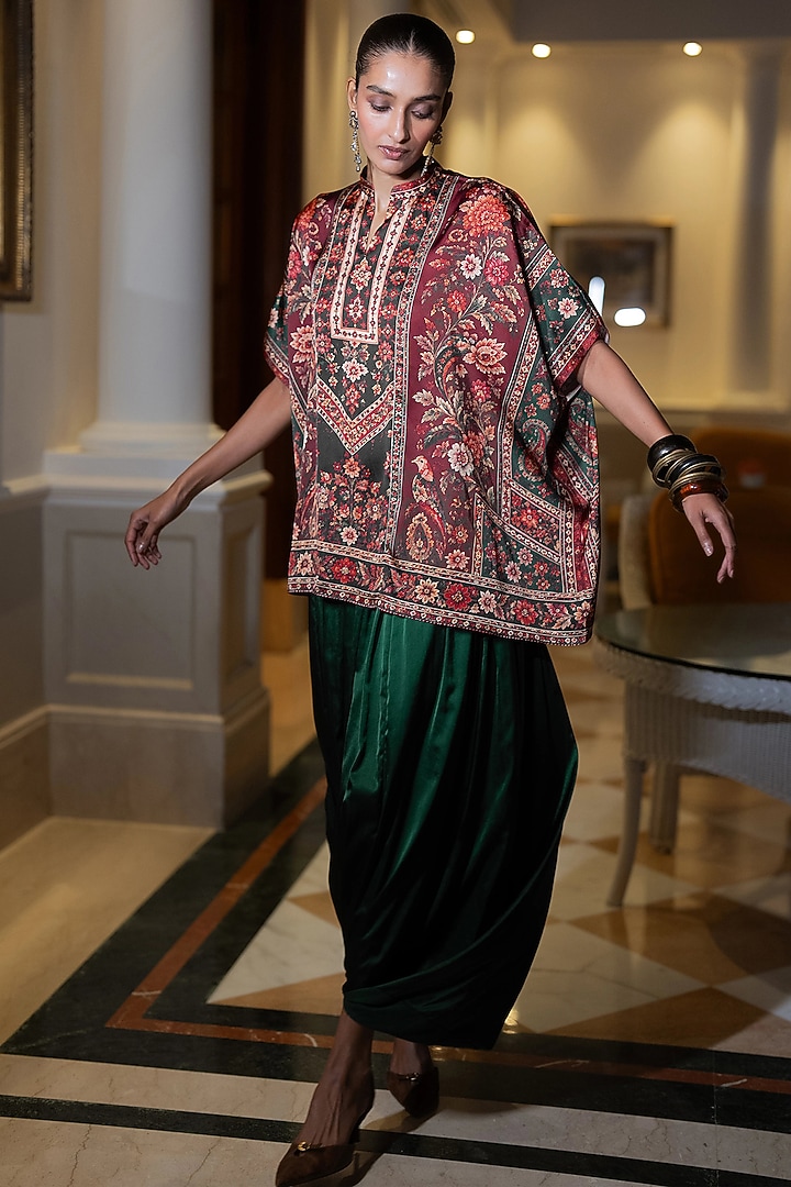 Multi-Colored Satin Floral Printed Kaftan Set by Dash and Dot at Pernia's Pop Up Shop