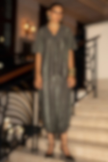 Pewter-Colored Knit Foil Printed Draped Pants by Dash and Dot at Pernia's Pop Up Shop