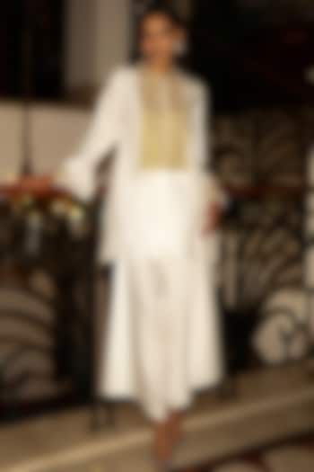 Ivory & Gold Viscose Metallic Embroidered Co-Ord Set by Dash and Dot at Pernia's Pop Up Shop