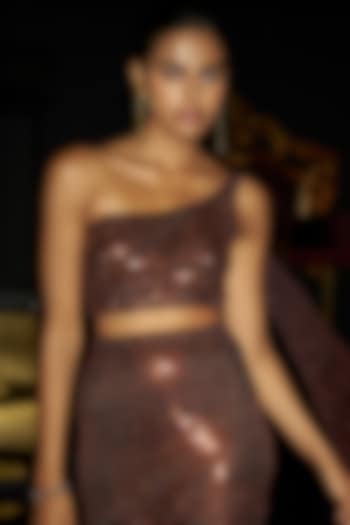 Chocolate Brown Recycled Polyester One-Shoulder Bandeau Top by Dash and Dot at Pernia's Pop Up Shop