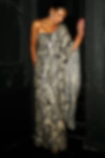 Black & White Recycled Polyester Embroidered Festive Gown Saree by Dash and Dot at Pernia's Pop Up Shop