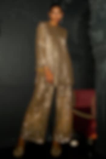 Gold Organic Viscose Embroidered Pants by Dash and Dot at Pernia's Pop Up Shop