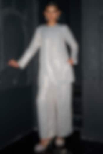 Cloud Blue Organic Viscose Embroidered Pants by Dash and Dot at Pernia's Pop Up Shop