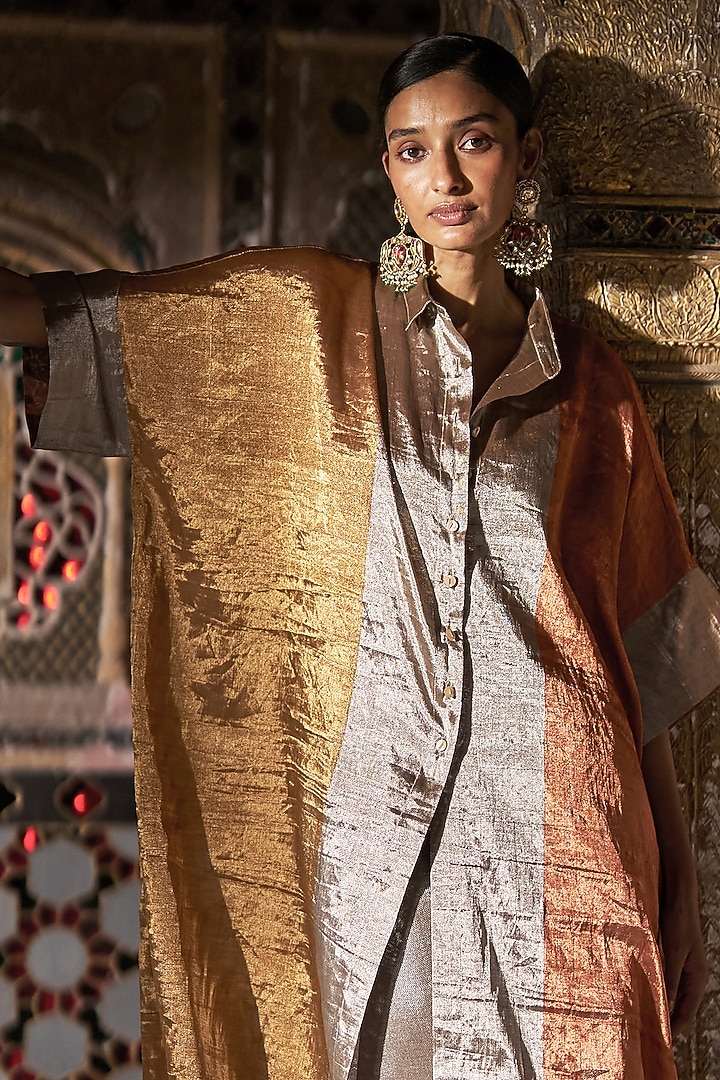 Silver Lurex & Brocade Jacquard Pant Set by Dash and Dot at Pernia's Pop Up Shop