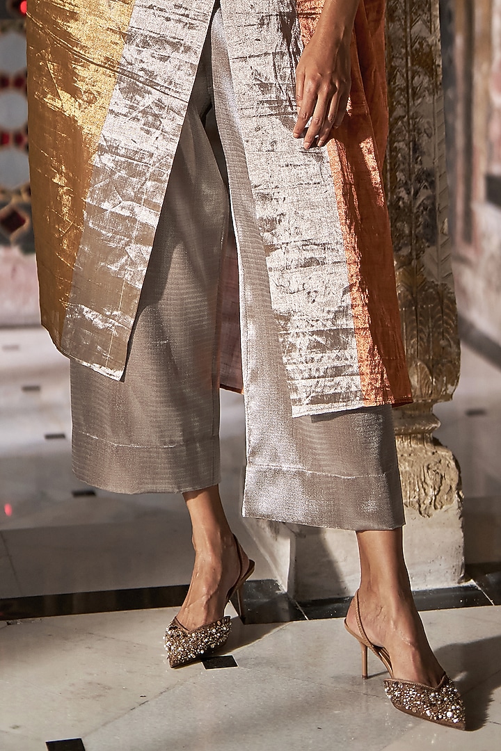 Silver Lurex & Brocade Jacquard Pant Set by Dash and Dot at Pernia's Pop Up Shop