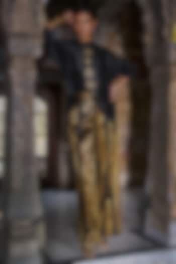 Gold & Black Banarsi Silk Brocade Striped Wide-Legged Pants by Dash and Dot at Pernia's Pop Up Shop