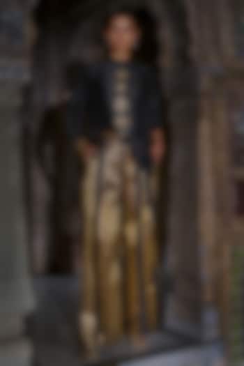 Gold & Black Banarsi Silk Brocade Striped Pant Set by Dash and Dot at Pernia's Pop Up Shop