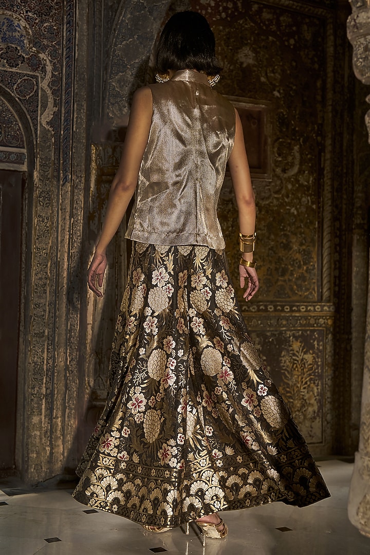 Metallic Beige Banarasi Brocade Sleeveless Shirt by Dash and Dot at Pernia's Pop Up Shop