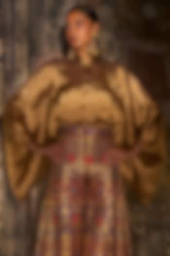 Gold Banarasi Silk Tissue Shirt by Dash and Dot at Pernia's Pop Up Shop