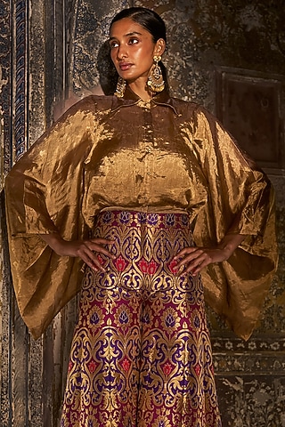 Gold Banarasi Silk Tissue Shirt by Dash and Dot