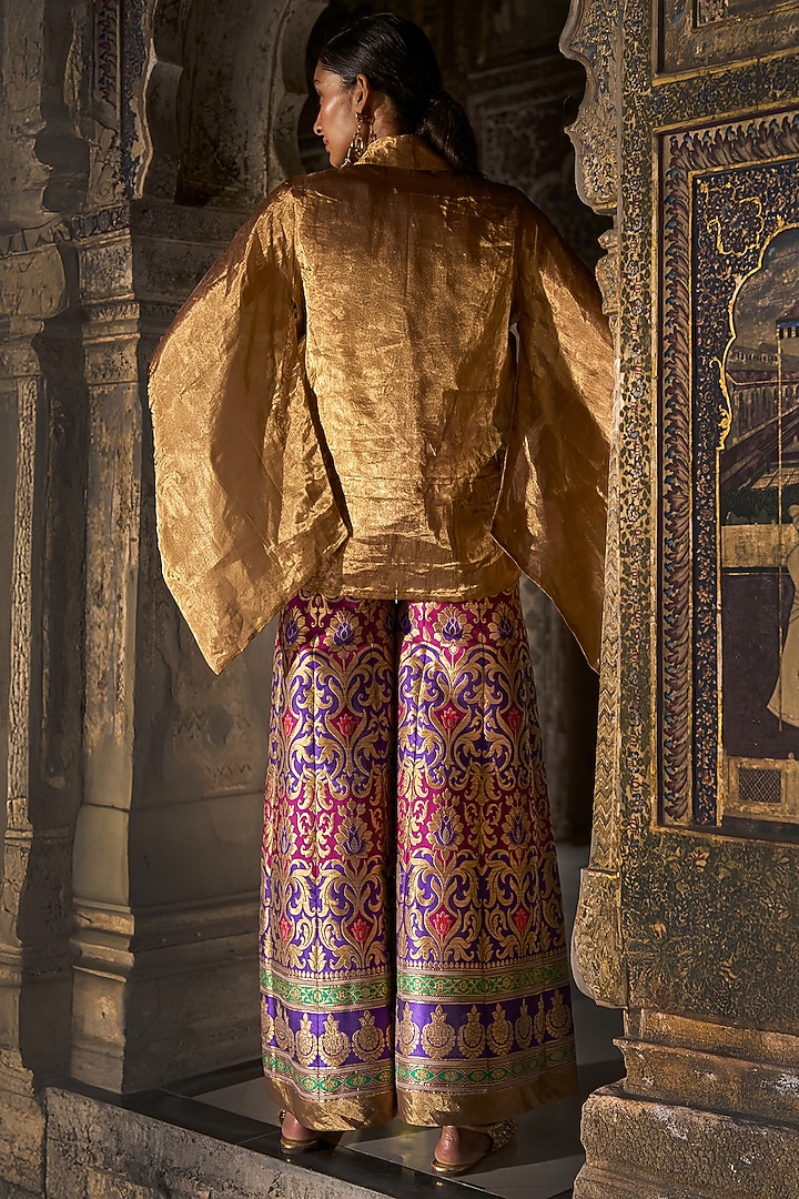 Gold Banarasi Silk Tissue Shirt by Dash and Dot at Pernia's Pop Up Shop