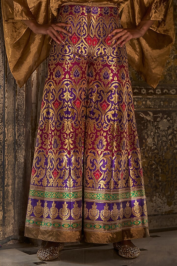 Multi-Colored Banarasi Silk Brocade Wide-Legged Pants by Dash and Dot at Pernia's Pop Up Shop