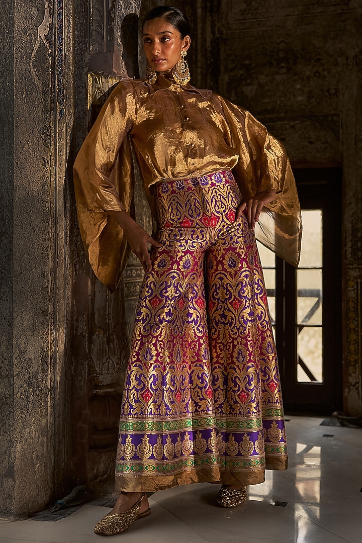 Multi-Colored Banarasi Silk Brocade Motif Pant Set by Dash and Dot at Pernia's Pop Up Shop