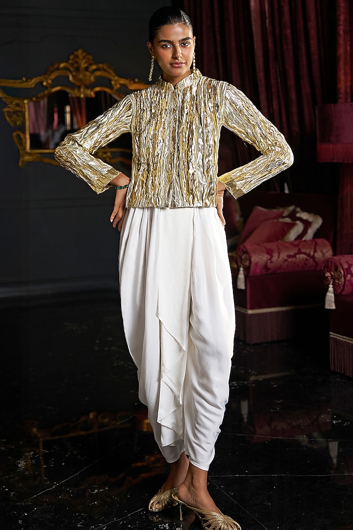 Gold & Silver Recycled Polyester Hand-Crushed Jacket by Dash and Dot at Pernia's Pop Up Shop