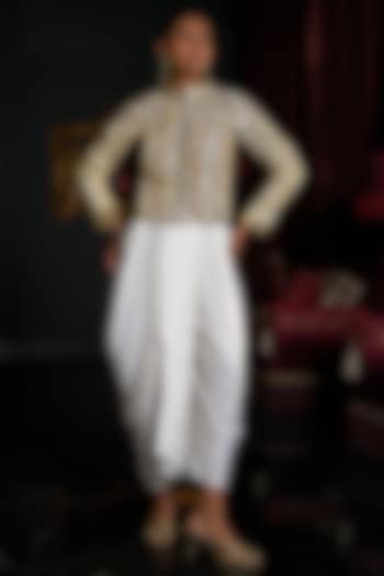 Ivory Organza Viscose Cowl Pants by Dash and Dot at Pernia's Pop Up Shop