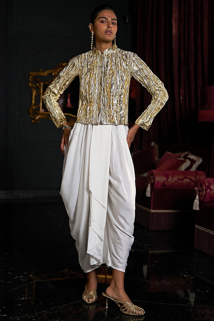 Ivory Organza Viscose Cowl Pants by Dash and Dot at Pernia's Pop Up Shop