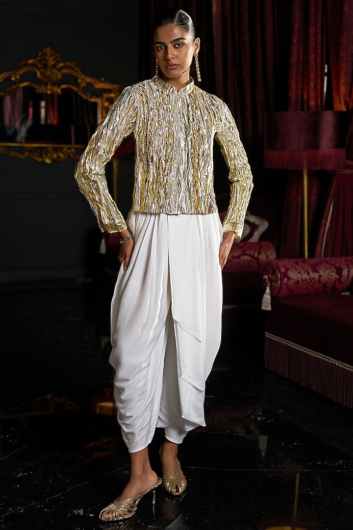 Gold & Silver Recycled Polyester Hand-Crushed Jacket Set by Dash and Dot at Pernia's Pop Up Shop