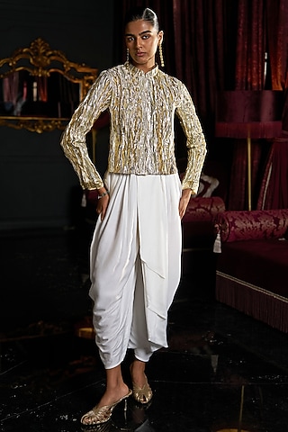 Gold & Silver Recycled Polyester Hand-Crushed Jacket Set by Dash and Dot