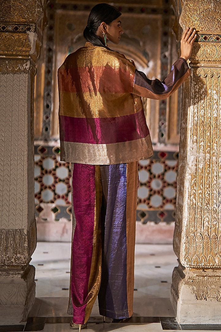Multi-Colored Banarasi Tissue Striped Pants by Dash and Dot at Pernia's Pop Up Shop