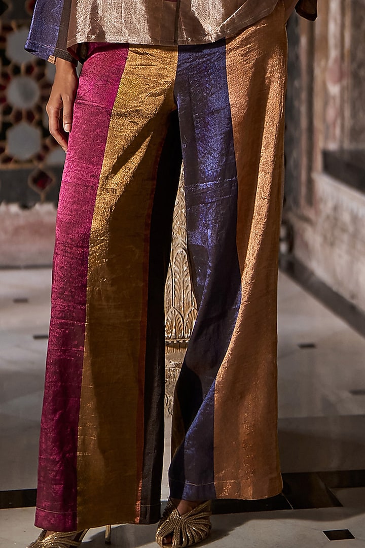 Multi-Colored Banarasi Tissue Striped Pants by Dash and Dot at Pernia's Pop Up Shop