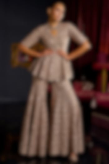 Caramel Colored Recycled Polyester Embroidered Pant Set by Dash and Dot at Pernia's Pop Up Shop