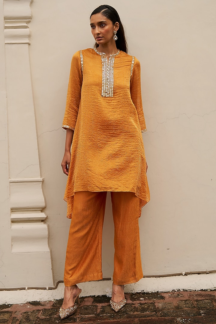 Amber Colored Tissue Mirror Embroidered Top by Dash and Dot at Pernia's Pop Up Shop