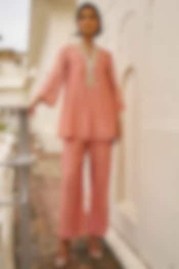 Blush Pink Tissue Straight-Cut Pants by Dash and Dot at Pernia's Pop Up Shop