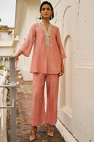 Blush Pink Tissue Straight-Cut Pants by Dash and Dot