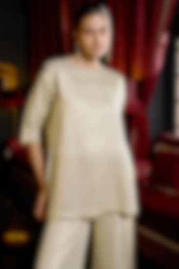 Ivory & Gold Recycled Polyester Metallic Embroidered Top by Dash and Dot at Pernia's Pop Up Shop