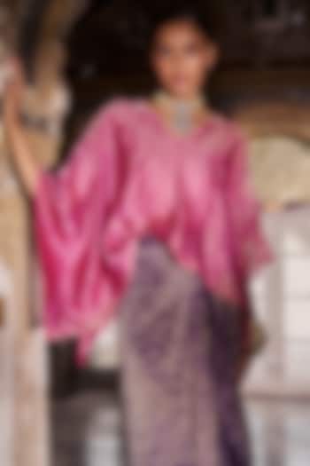 Fuchsia & Gold Banarasi Tissue Striped Kaftan by Dash and Dot at Pernia's Pop Up Shop