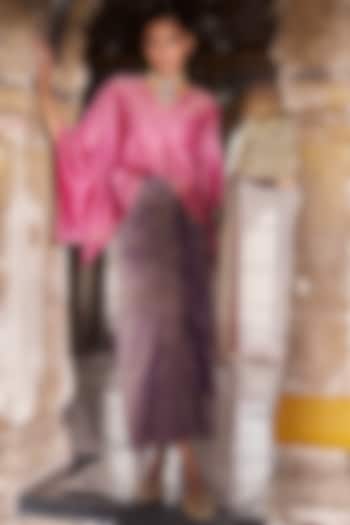 Mulberry & Gold Banarasi Tissue Striped Draped Skirt Set by Dash and Dot at Pernia's Pop Up Shop