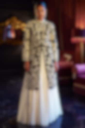 Black & Gold Polyester Floral Embroidered Jacket Set by Dash and Dot at Pernia's Pop Up Shop