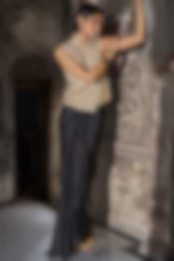 Black Satin Crepe Draped Maxi Skirt by Dash and Dot at Pernia's Pop Up Shop