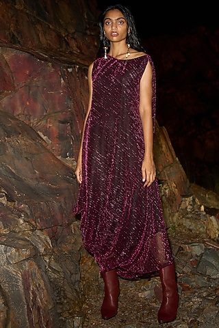 Magenta Lame Midi Dress by Dash and Dot