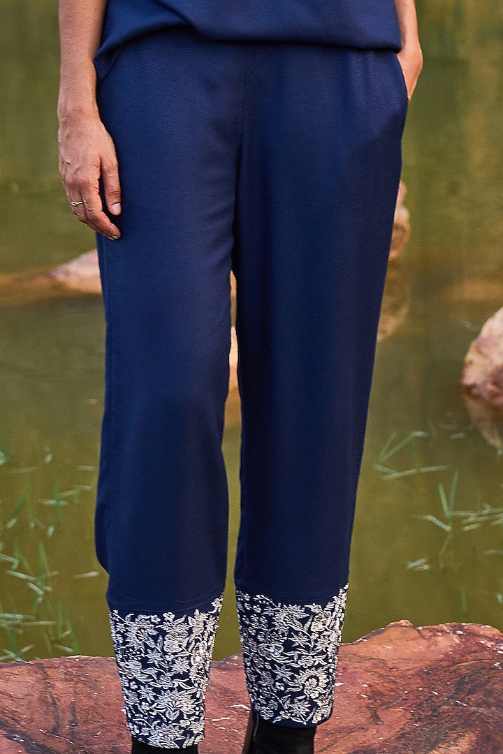 Navy Blue Embroidered Pant Set by Dash and Dot at Pernia's Pop Up Shop