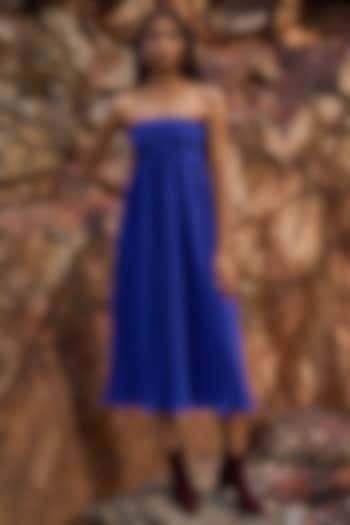 Royal Blue Polyester Midi Dress by Dash and Dot