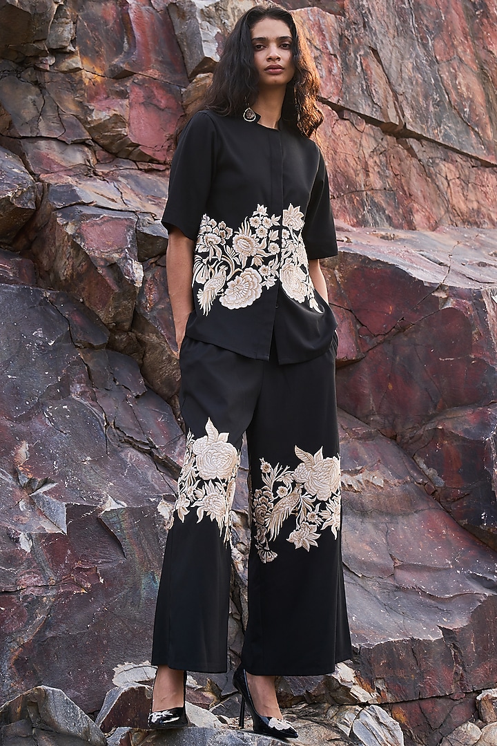 Black Embroidered Pant Set by Dash and Dot at Pernia's Pop Up Shop