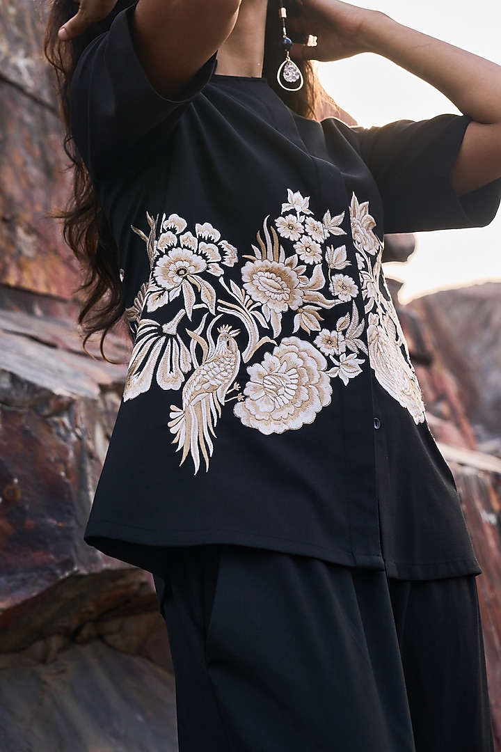 Black Embroidered Shirt by Dash and Dot at Pernia's Pop Up Shop