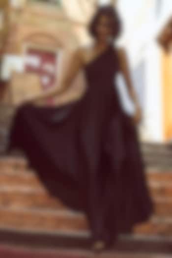 Black Knitted Fabric & Satin One-Shoulder Summer Dress by Dash and Dot at Pernia's Pop Up Shop