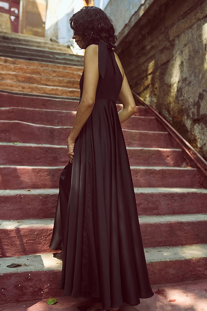 Black Knitted Fabric & Satin One-Shoulder Summer Dress by Dash and Dot at Pernia's Pop Up Shop