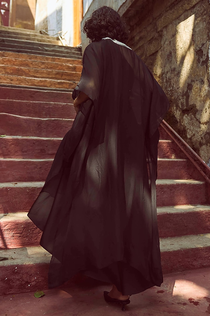 Black Organza Sequins Embroidered Cape by Dash and Dot at Pernia's Pop Up Shop