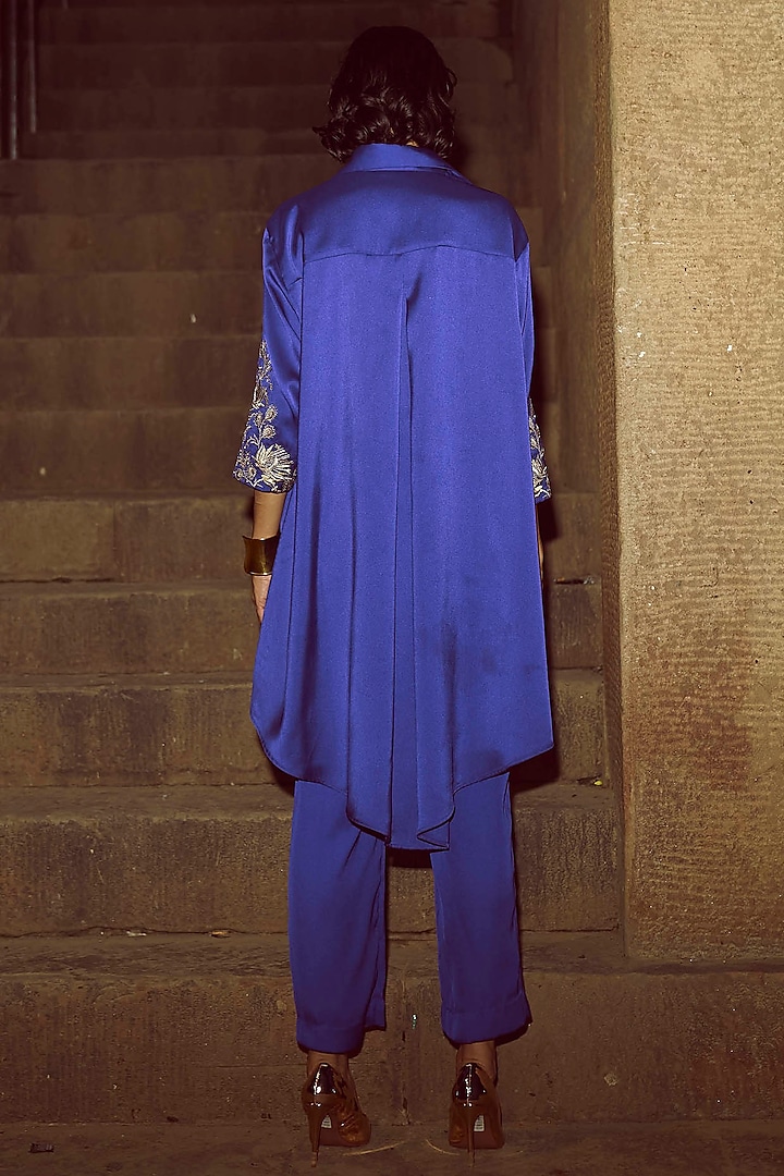 Purple Satin Zari Thread Floral Embroidered Co-Ord Set by Dash and Dot at Pernia's Pop Up Shop