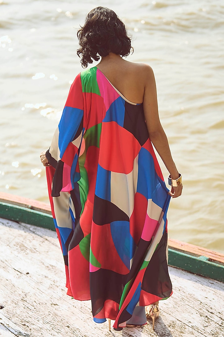 Multi-Colored Recycled Polyester Abstract Printed Summer Dress by Dash and Dot at Pernia's Pop Up Shop
