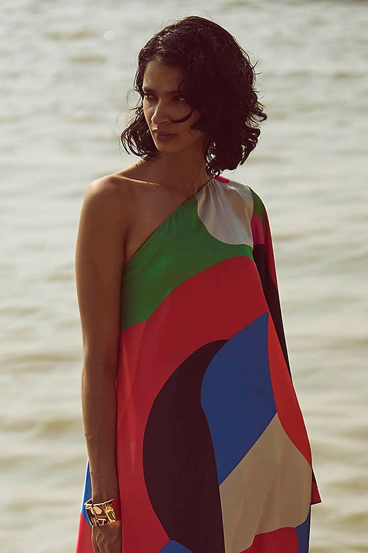 Multi-Colored Recycled Polyester Abstract Printed Summer Dress by Dash and Dot at Pernia's Pop Up Shop