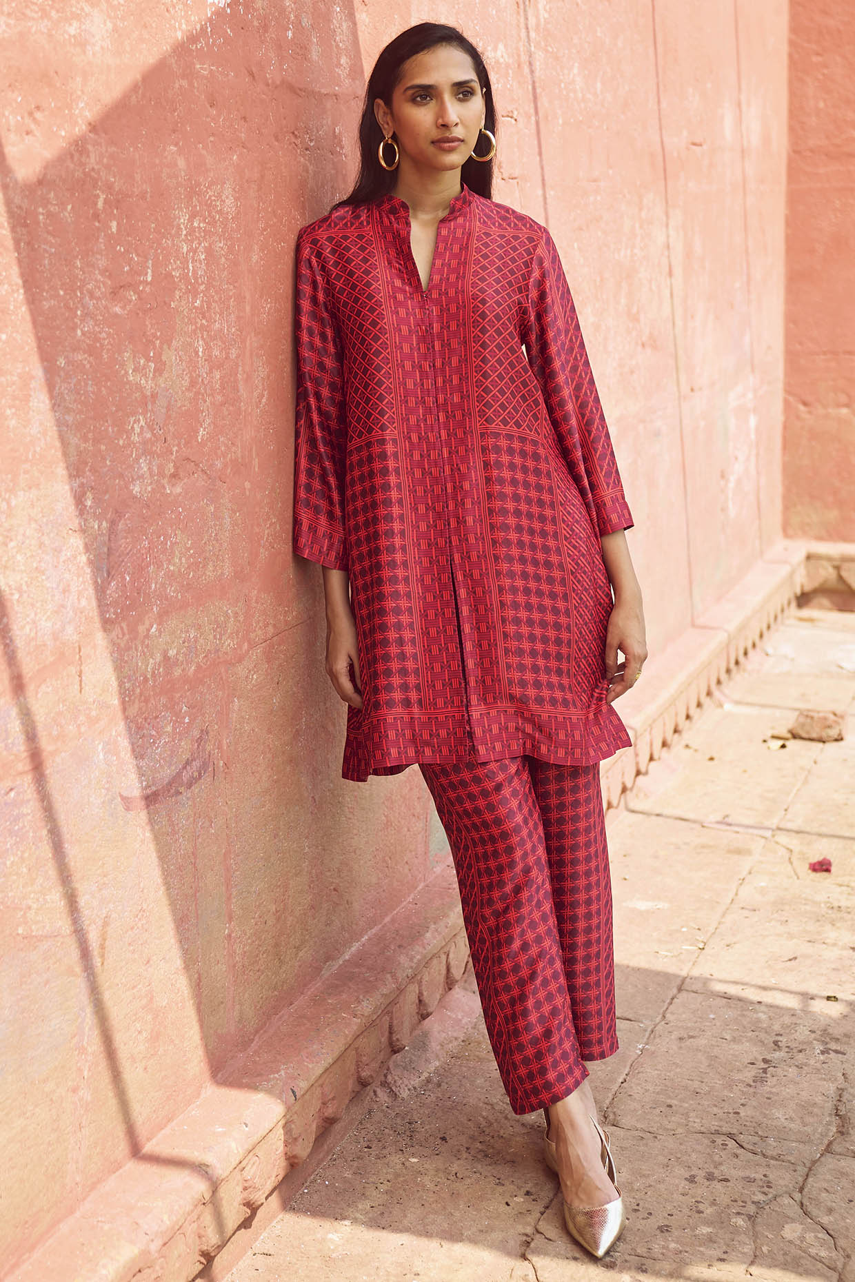 Red Organic Viscose Printed Co-Ord Set by Dash and Dot at Pernia's Pop Up Shop