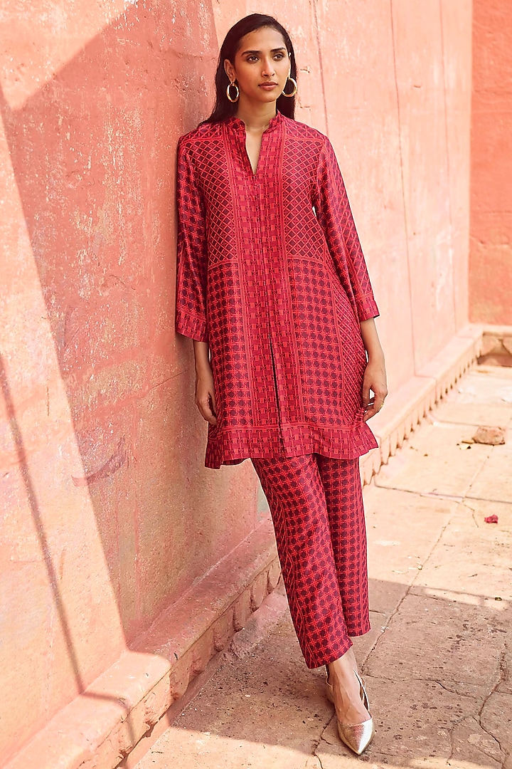 Red Organic Viscose Printed Co-Ord Set by Dash and Dot at Pernia's Pop Up Shop