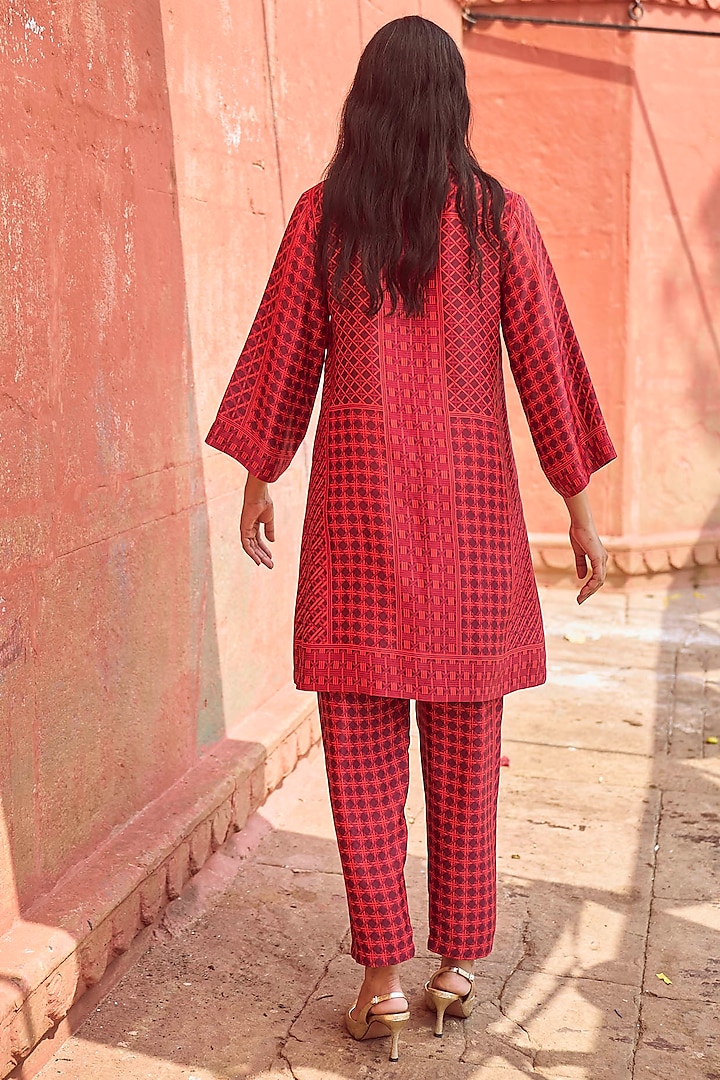 Red Organic Viscose Printed Co-Ord Set by Dash and Dot at Pernia's Pop Up Shop