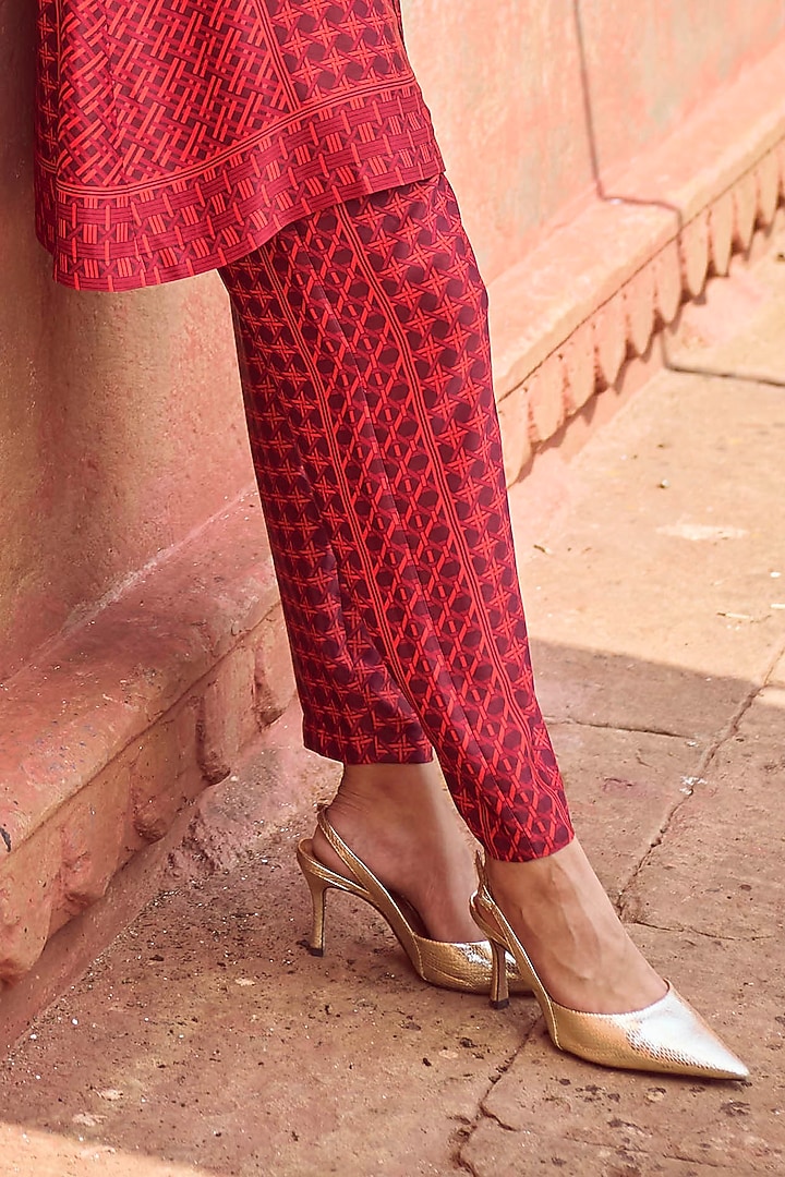 Red Organic Viscose Printed Co-Ord Set by Dash and Dot at Pernia's Pop Up Shop