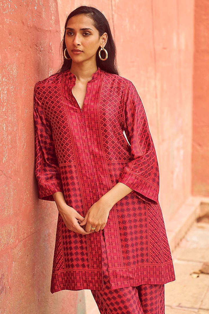 Red Organic Viscose Printed Co-Ord Set by Dash and Dot at Pernia's Pop Up Shop