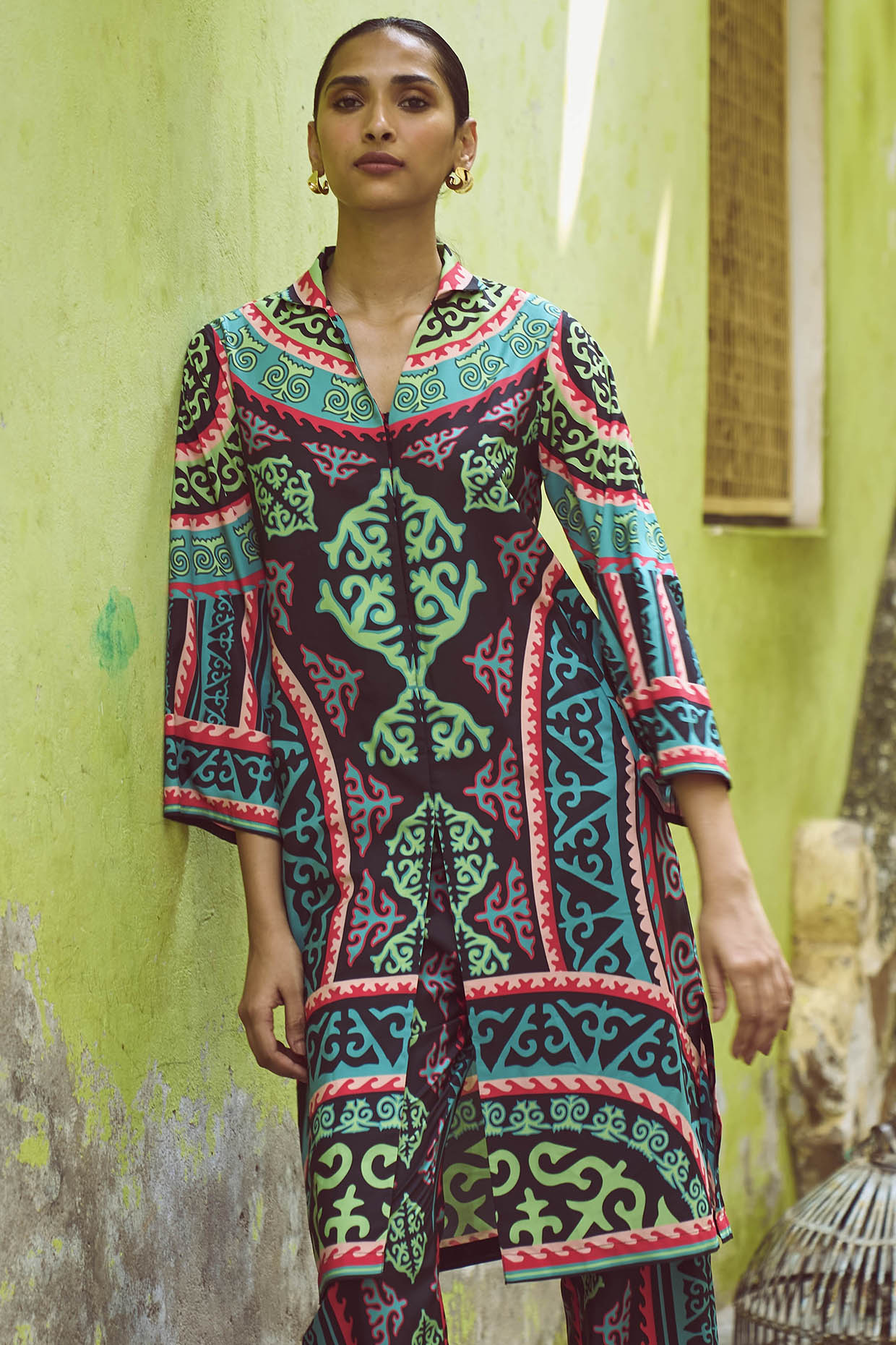 Black Recycled Polyester Tribal Printed Top by Dash and Dot at Pernia's Pop Up Shop